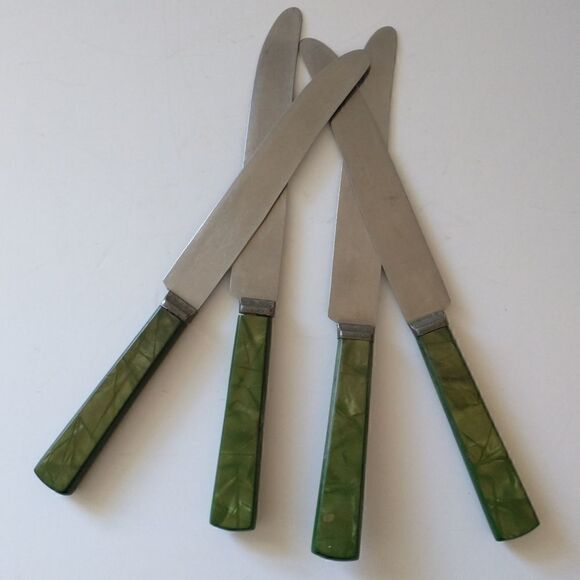 ROYAL BRAND Sharp Cutter Knife Set x 4 Marbled Celluloid Handles Stainless Steel - Picture 2 of 13